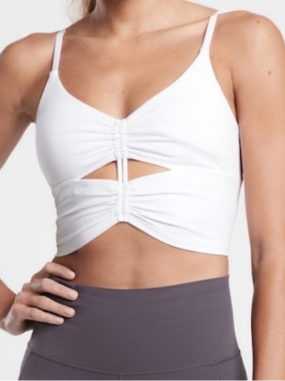 Athleta Cinch-Front Longline Sports Bra in WHITE, LIKE NEW!